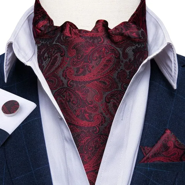 British Style Luxury Men Vintage Paisley Formal Cravat Tie Set