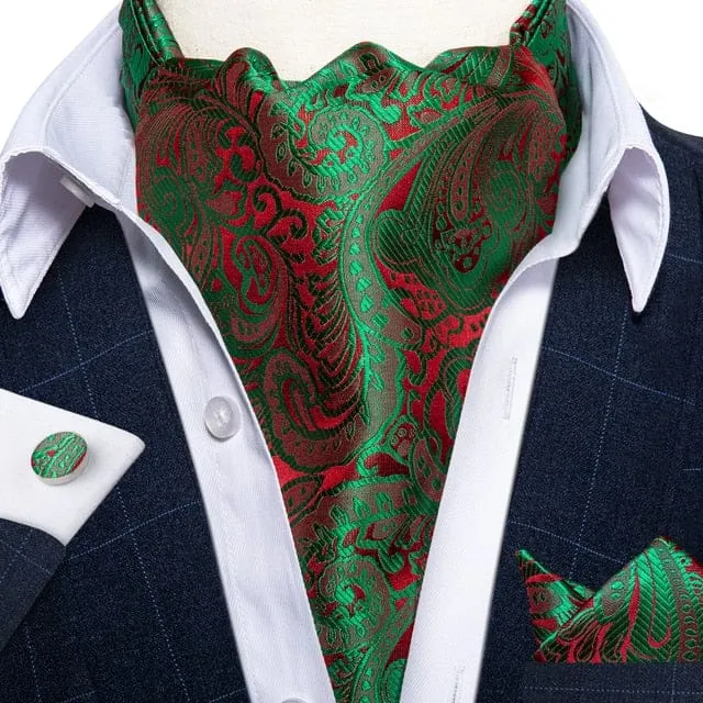 British Style Luxury Men Vintage Paisley Formal Cravat Tie Set