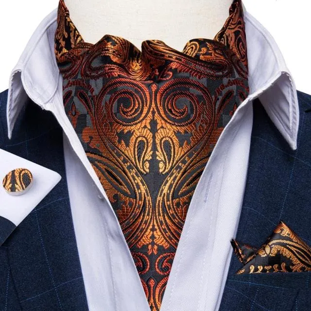 British Style Luxury Men Vintage Paisley Formal Cravat Tie Set