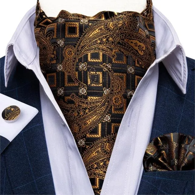 British Style Luxury Men Vintage Paisley Formal Cravat Tie Set