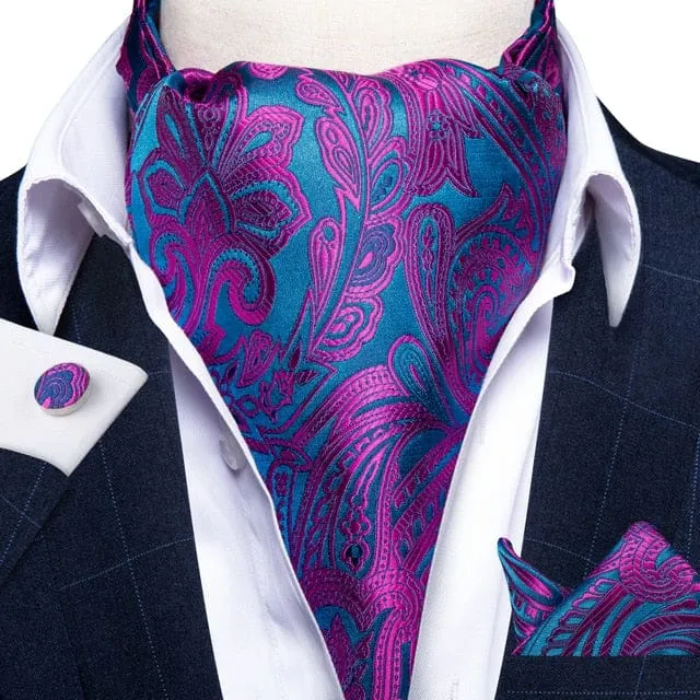 British Style Luxury Men Vintage Paisley Formal Cravat Tie Set