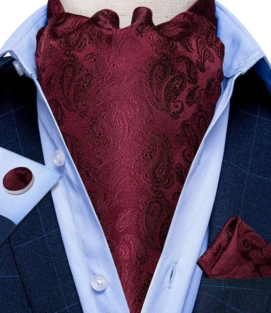British Style Luxury Men Vintage Paisley Formal Cravat Tie Set