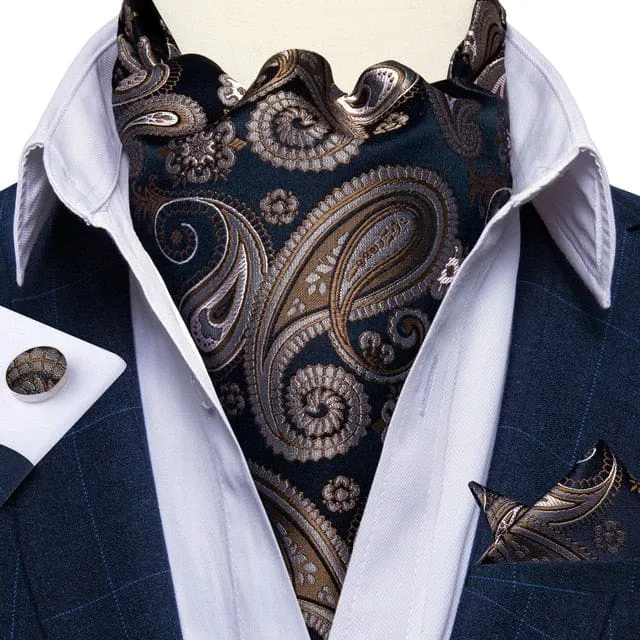 British Style Luxury Men Vintage Paisley Formal Cravat Tie Set