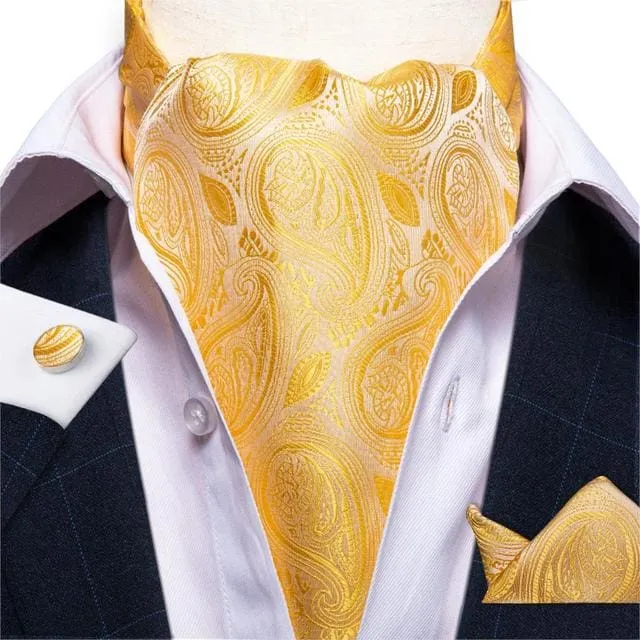 British Style Luxury Men Vintage Paisley Formal Cravat Tie Set