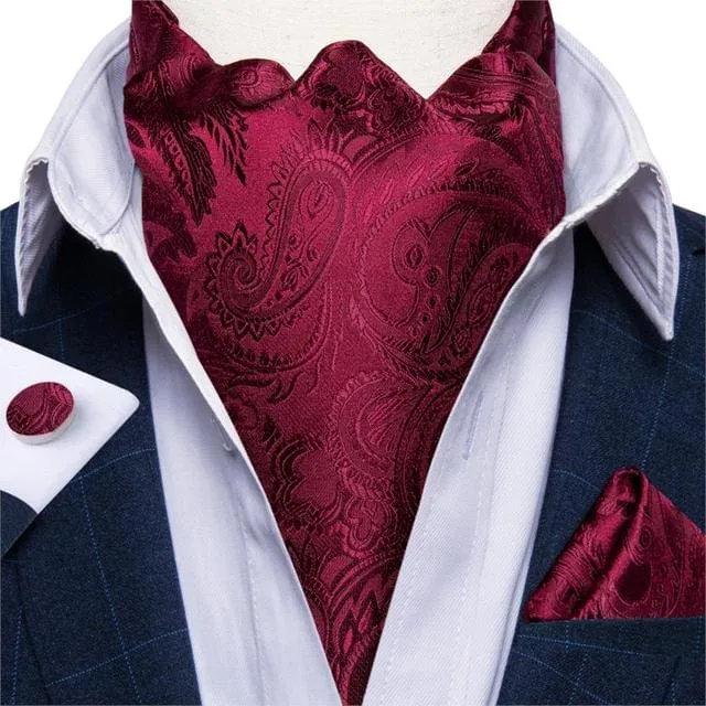 British Style Luxury Men Vintage Paisley Formal Cravat Tie Set