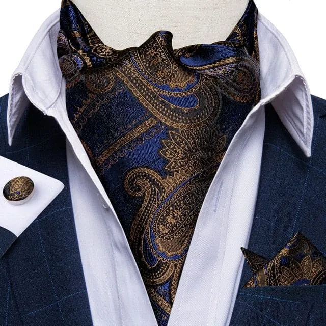British Style Luxury Men Vintage Paisley Formal Cravat Tie Set