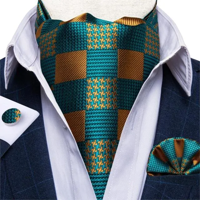 British Style Luxury Men Vintage Paisley Formal Cravat Tie Set