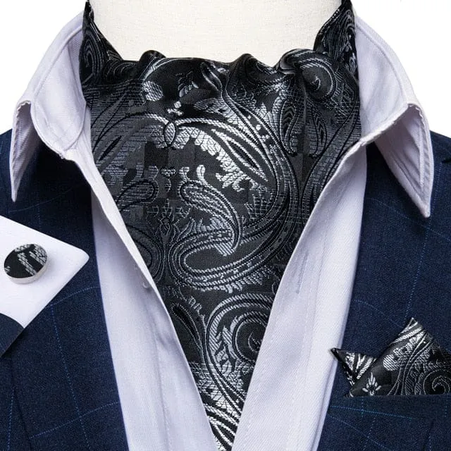 British Style Luxury Men Vintage Paisley Formal Cravat Tie Set