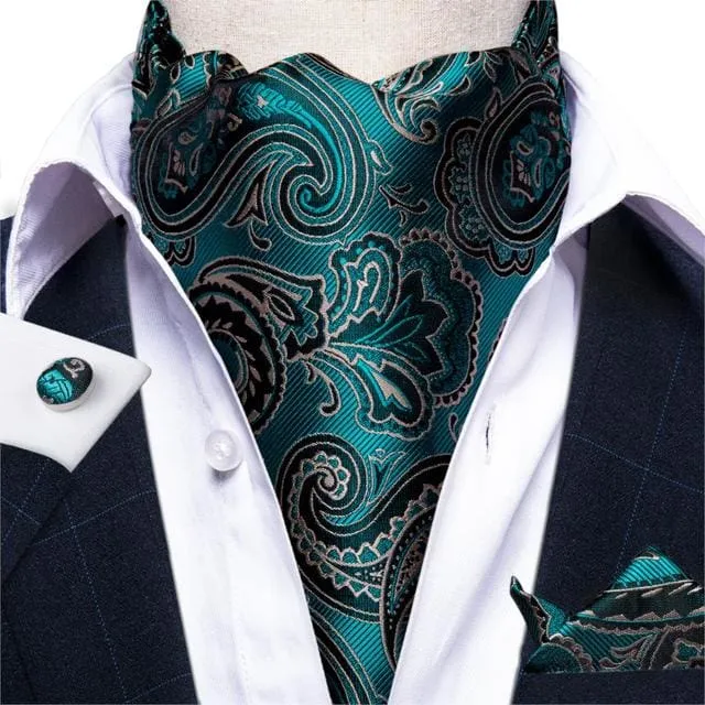 British Style Luxury Men Vintage Paisley Formal Cravat Tie Set