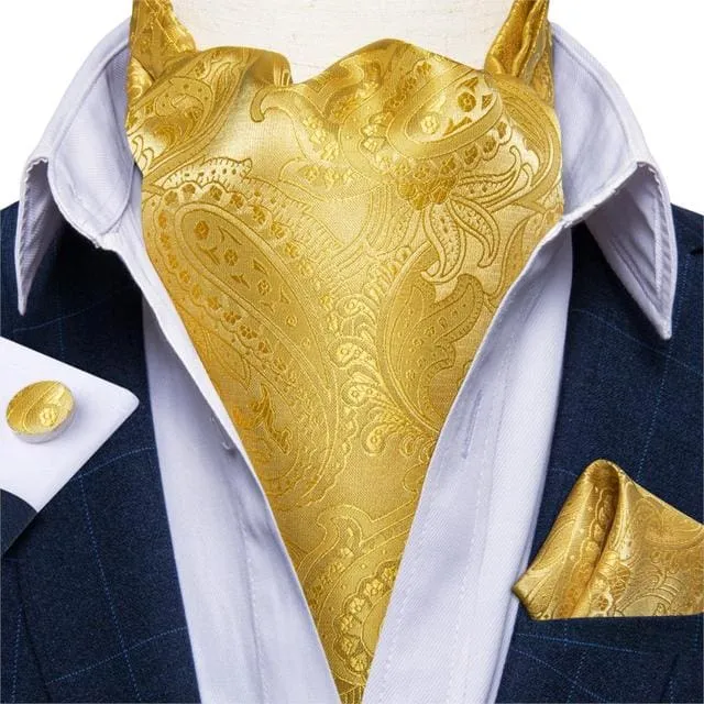 British Style Luxury Men Vintage Paisley Formal Cravat Tie Set