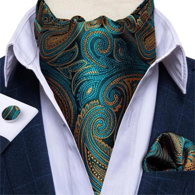 British Style Luxury Men Vintage Paisley Formal Cravat Tie Set