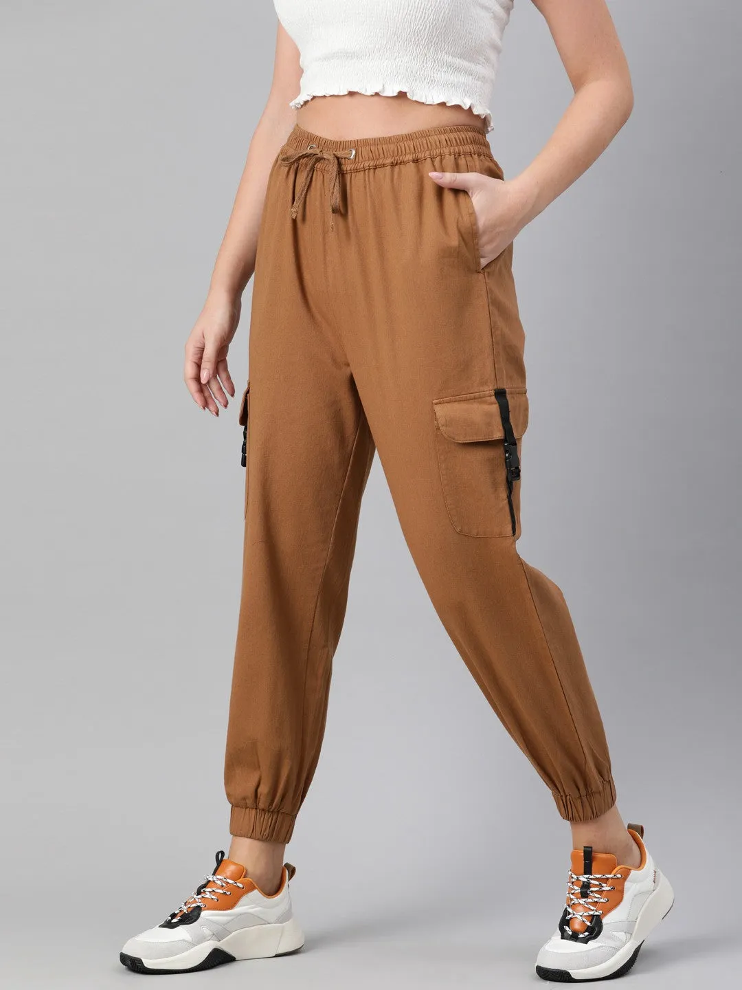 Brown Regular Fit Solid Joggers