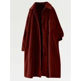 Corduroy Lapel Mid-length Coat