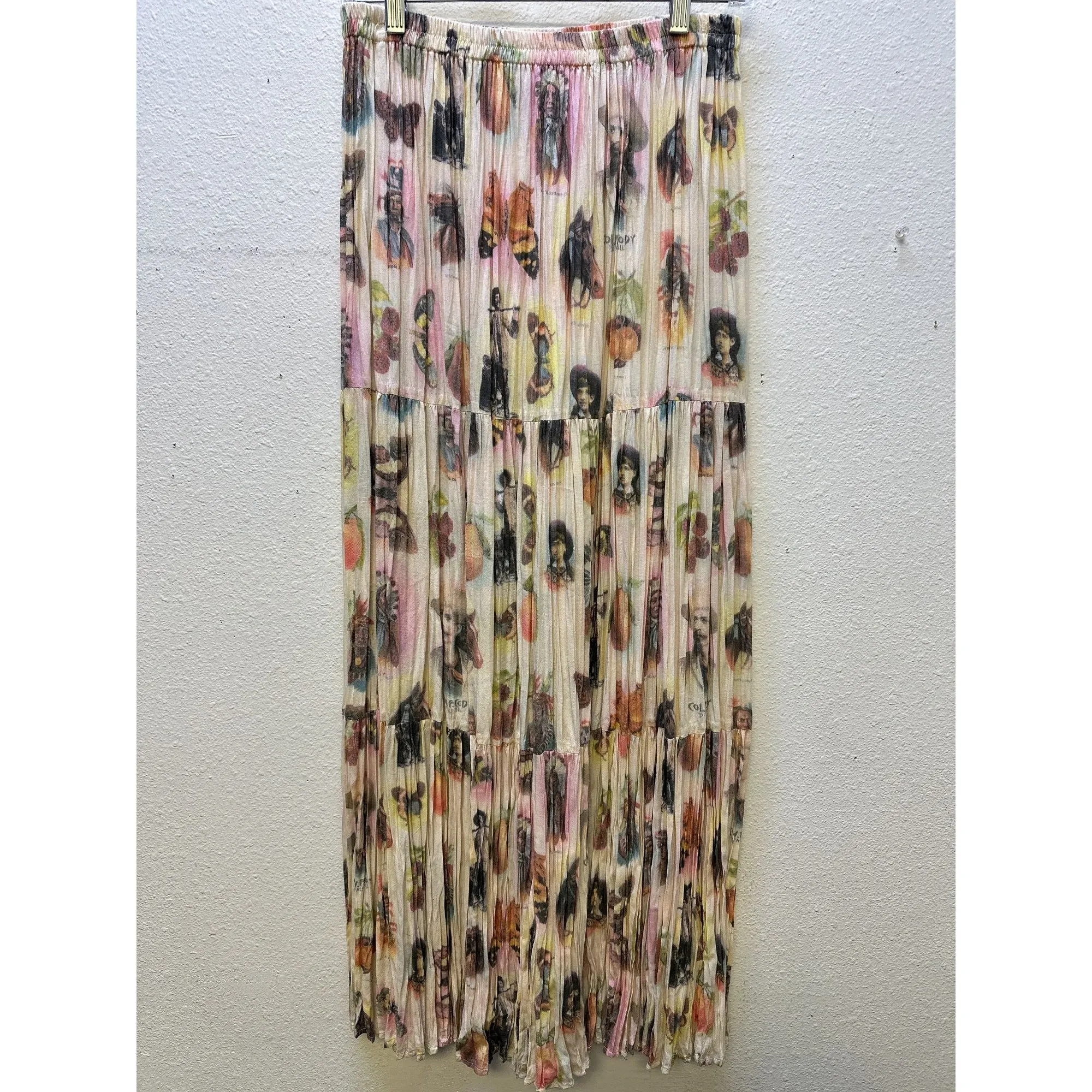 Double D Ranch Cream w/Multi-colored Wild West Print Maxi Skirt Size M
