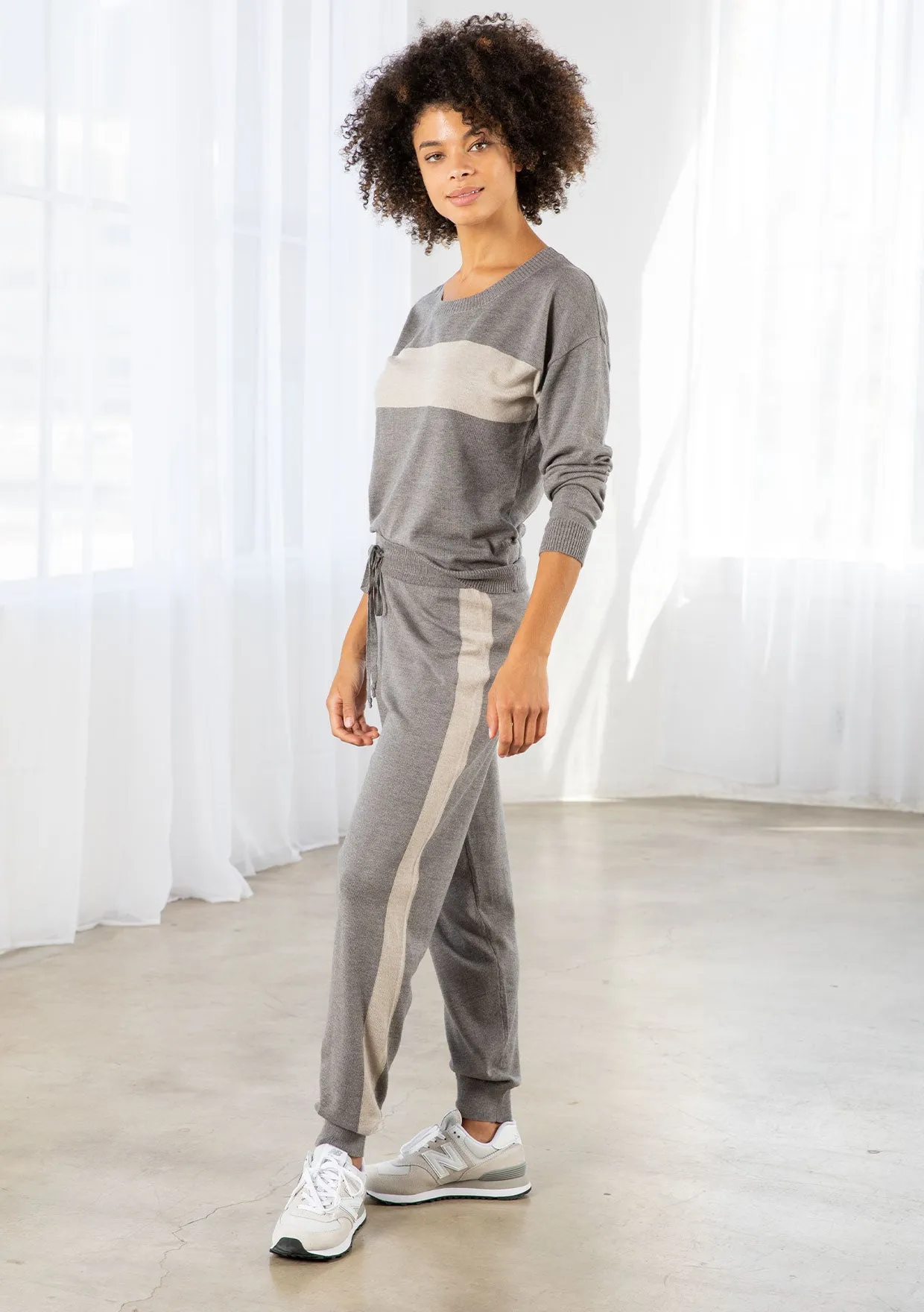 Grey Color Block Knit Jogger Pants