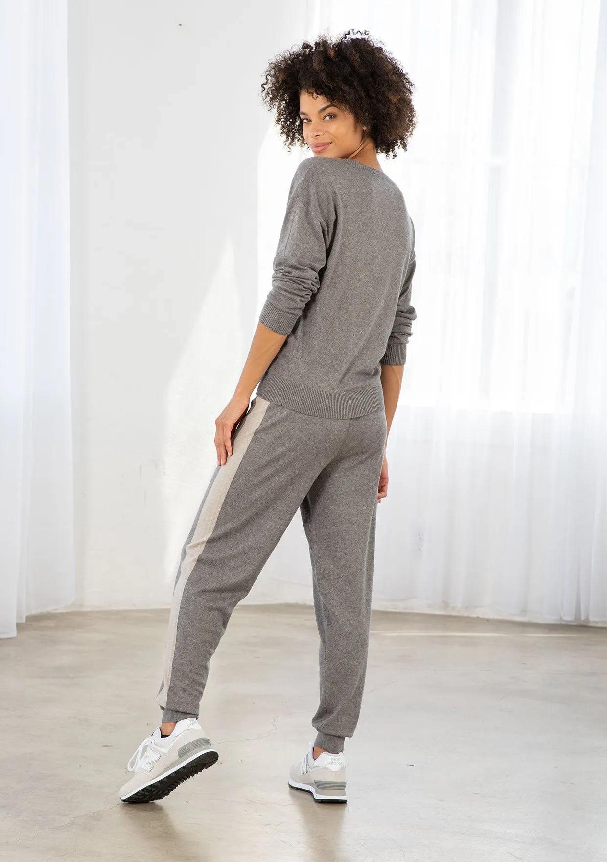 Grey Color Block Knit Jogger Pants