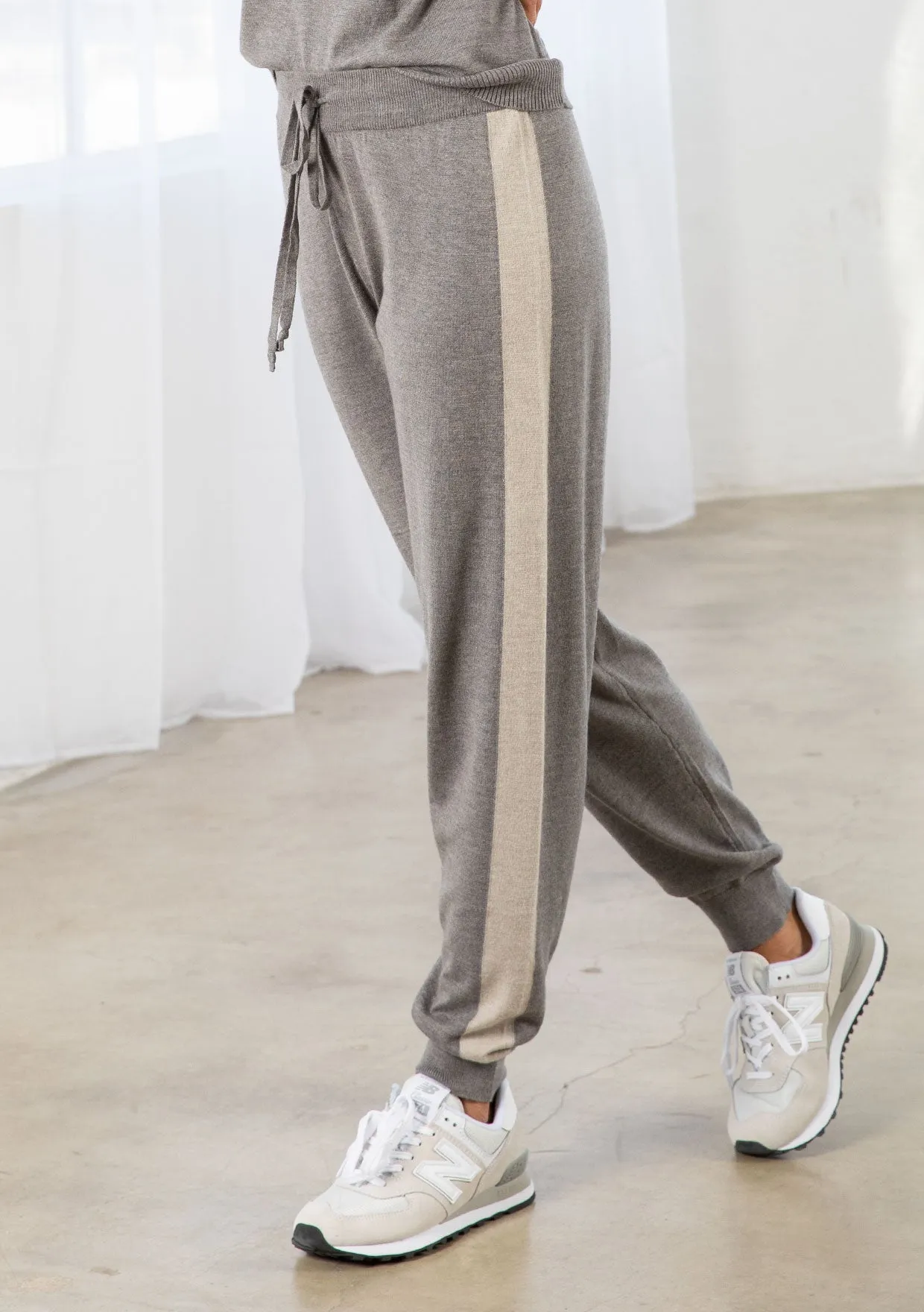 Grey Color Block Knit Jogger Pants
