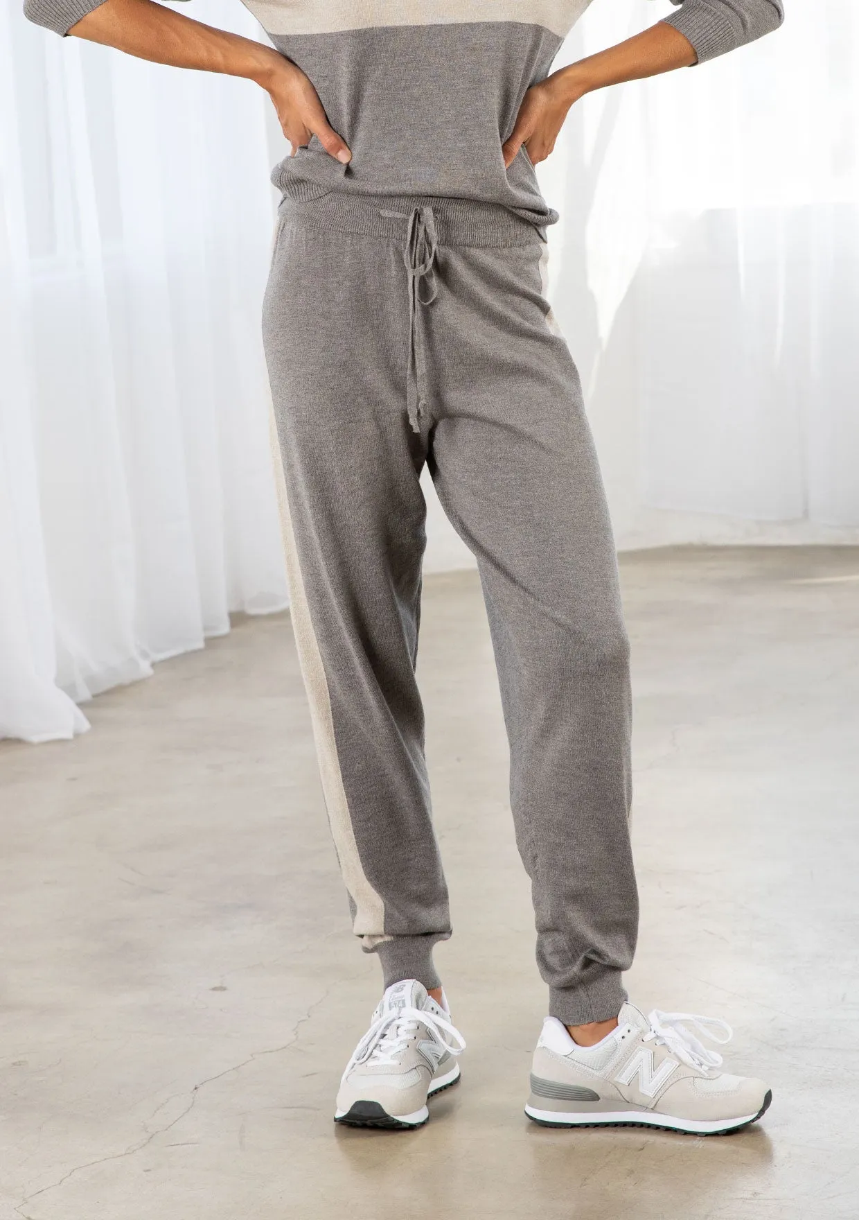 Grey Color Block Knit Jogger Pants