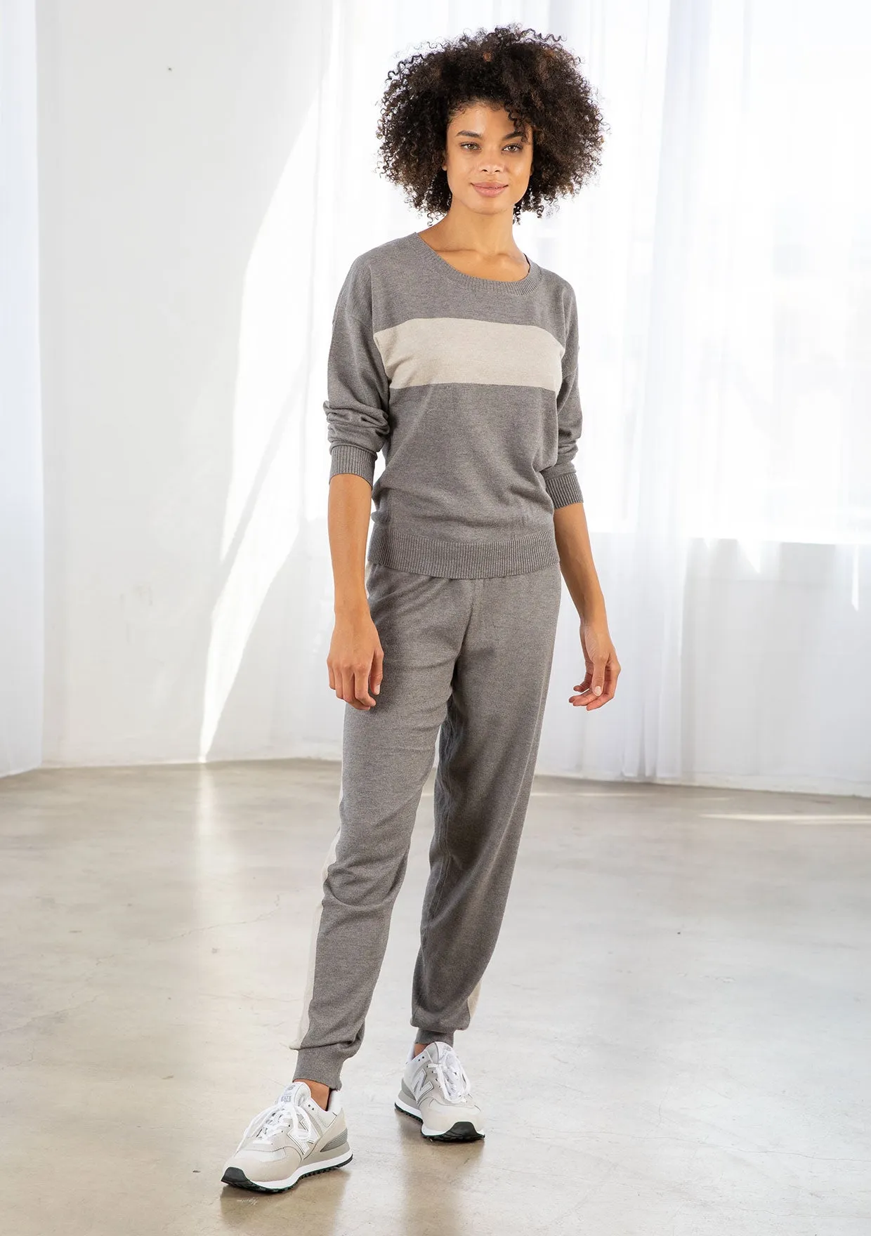Grey Color Block Knit Jogger Pants