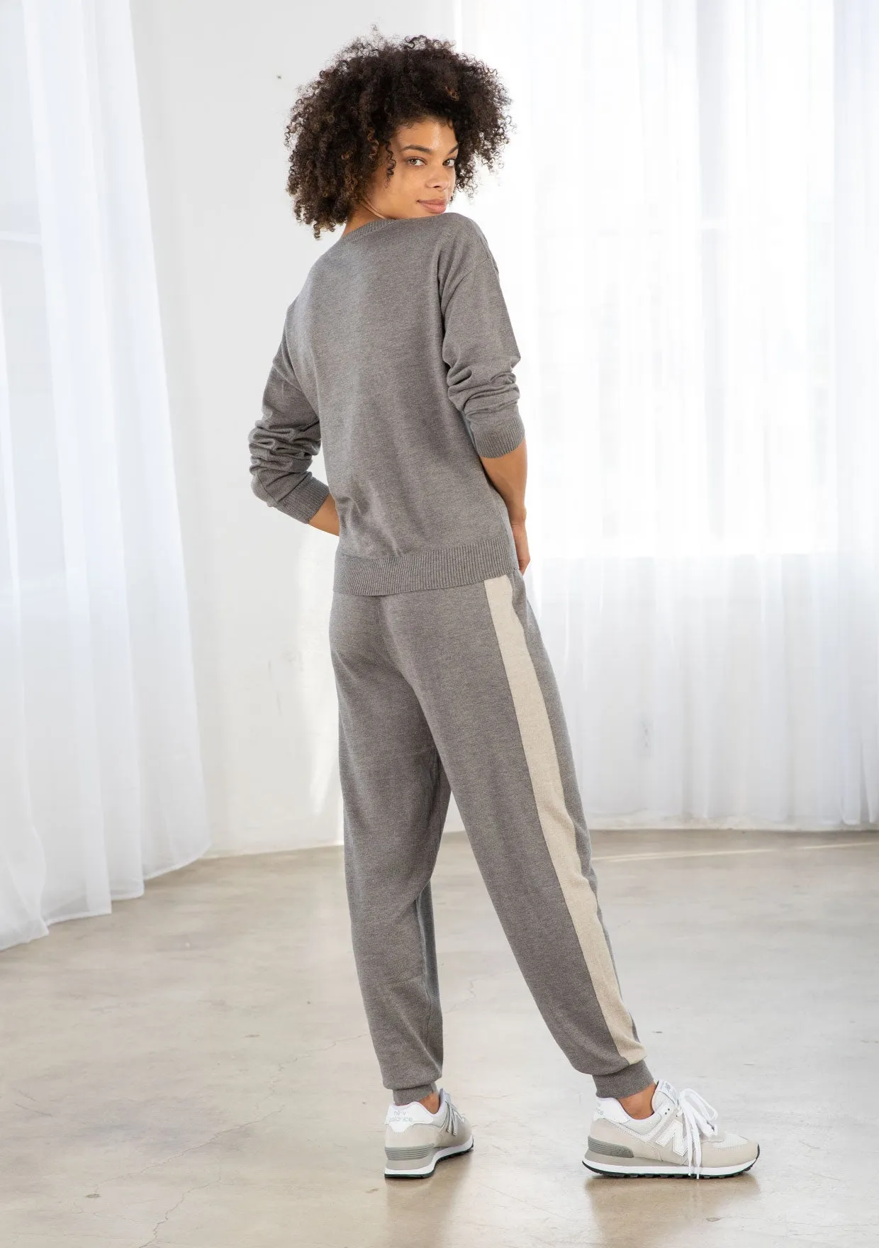 Grey Color Block Knit Jogger Pants