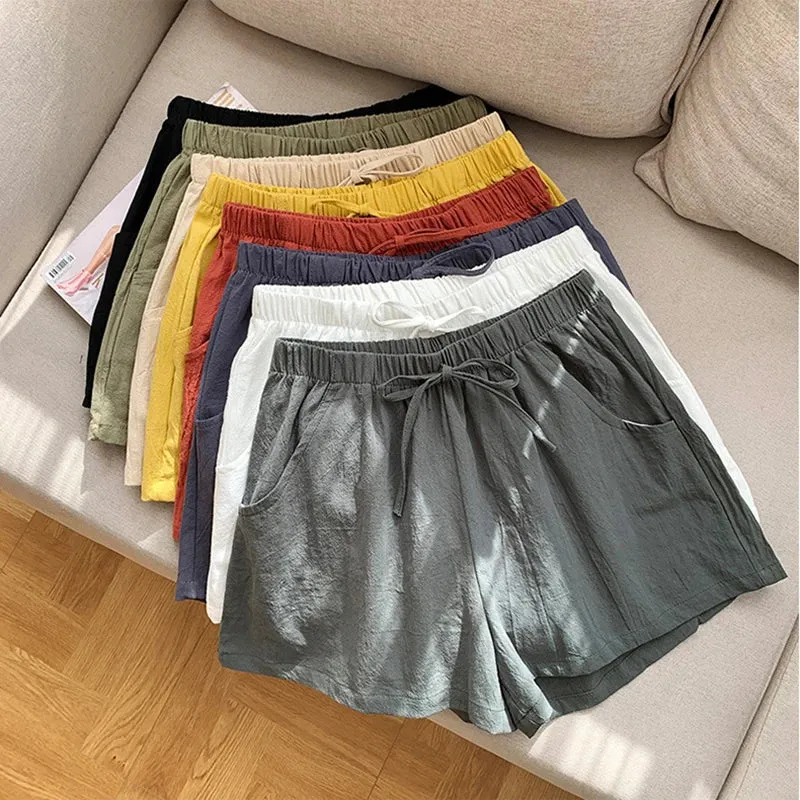 High-Waisted Casual Linen Shorts