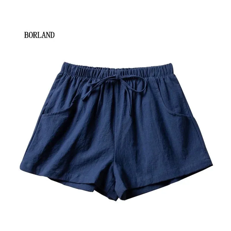 High-Waisted Casual Linen Shorts