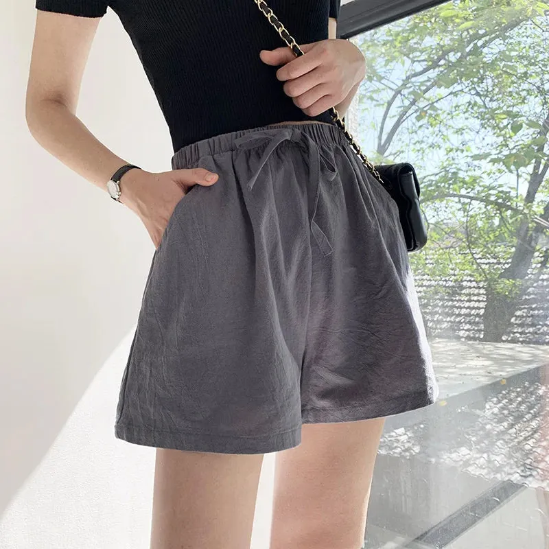 High-Waisted Casual Linen Shorts