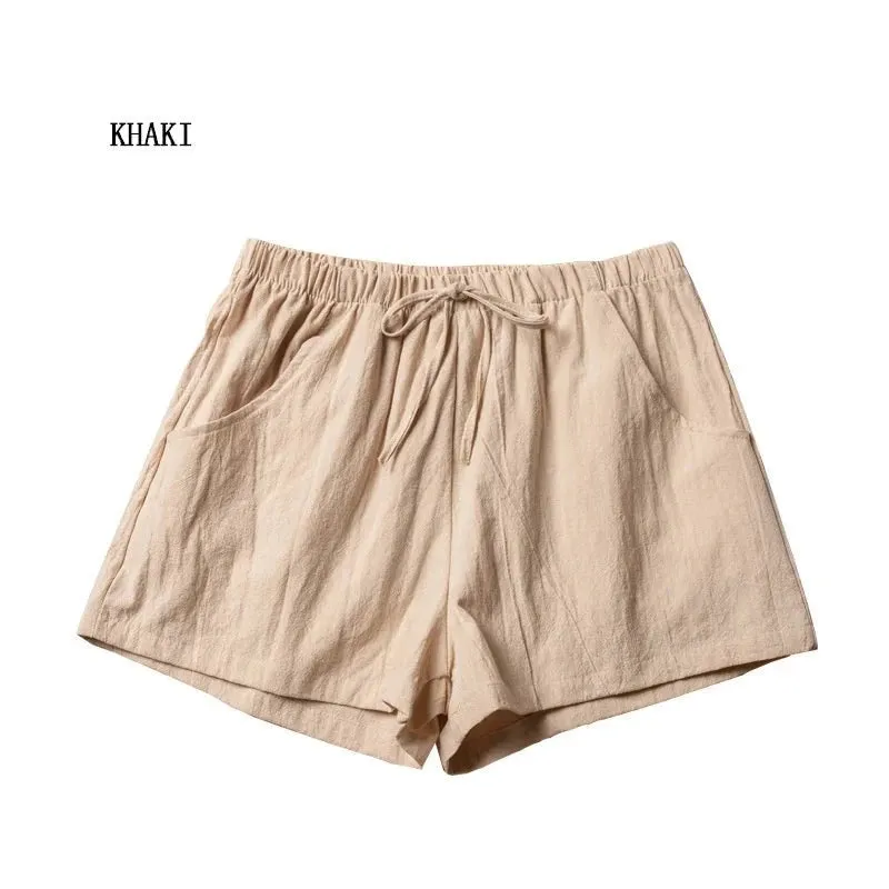 High-Waisted Casual Linen Shorts