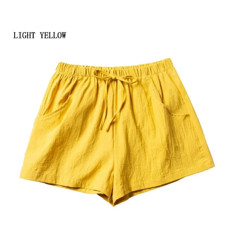 High-Waisted Casual Linen Shorts