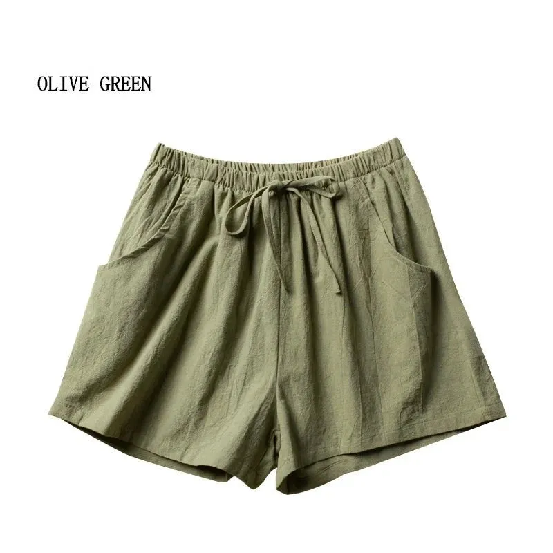 High-Waisted Casual Linen Shorts