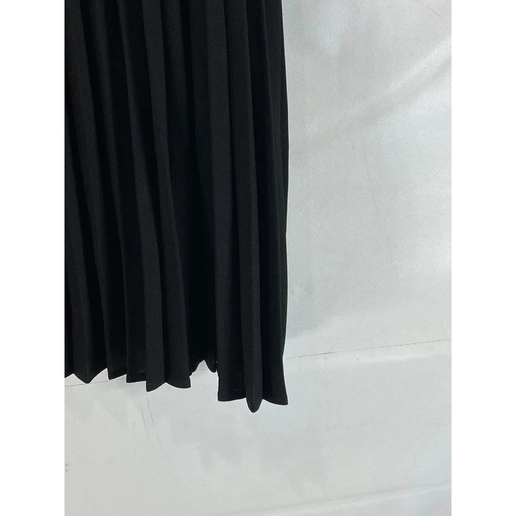 KATE KASIN Women's Black Pleated Knee-Length A-Line Swing Pull-On Skirt SZ XL