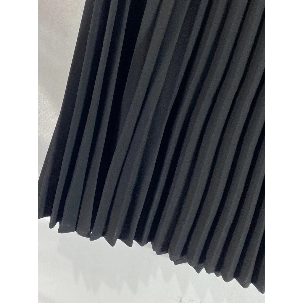 KATE KASIN Women's Black Pleated Knee-Length A-Line Swing Pull-On Skirt SZ XL
