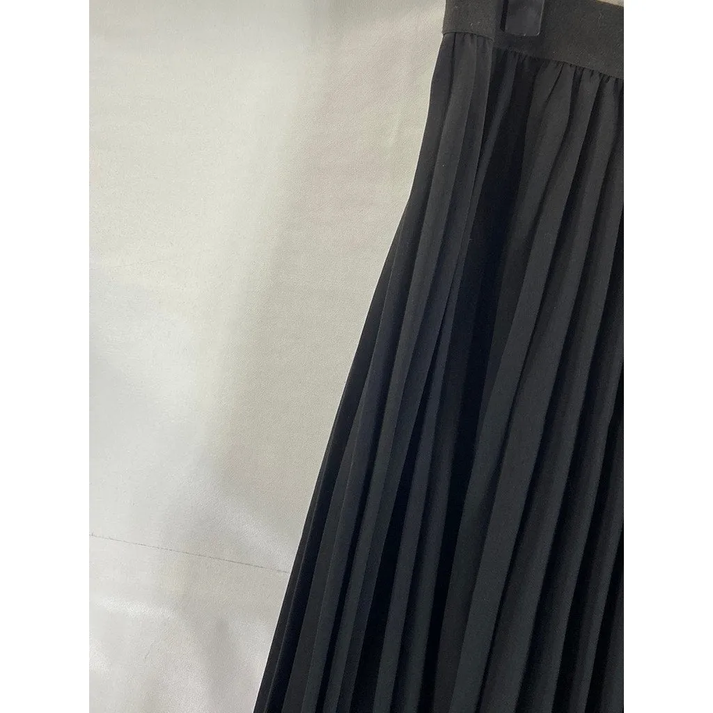 KATE KASIN Women's Black Pleated Knee-Length A-Line Swing Pull-On Skirt SZ XL