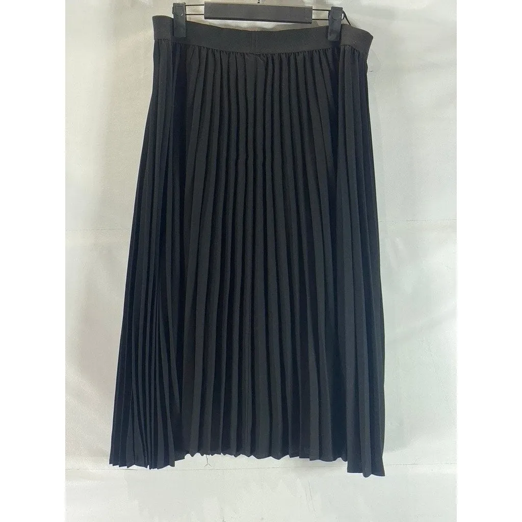 KATE KASIN Women's Black Pleated Knee-Length A-Line Swing Pull-On Skirt SZ XL