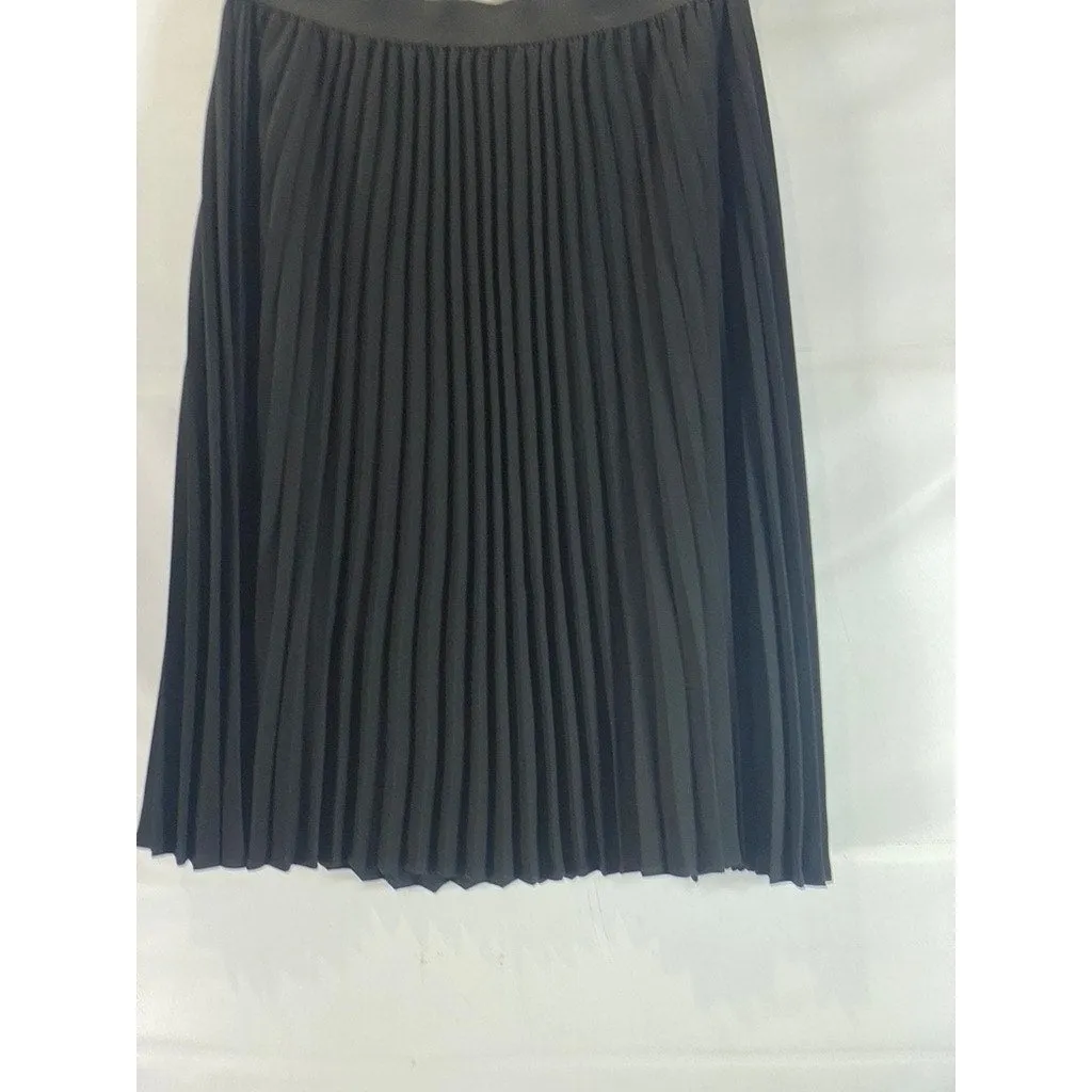 KATE KASIN Women's Black Pleated Knee-Length A-Line Swing Pull-On Skirt SZ XL