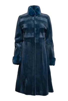 Lapis Blue High-Waist Sheared & Long Haired Mid-Length Mink Fur Coat