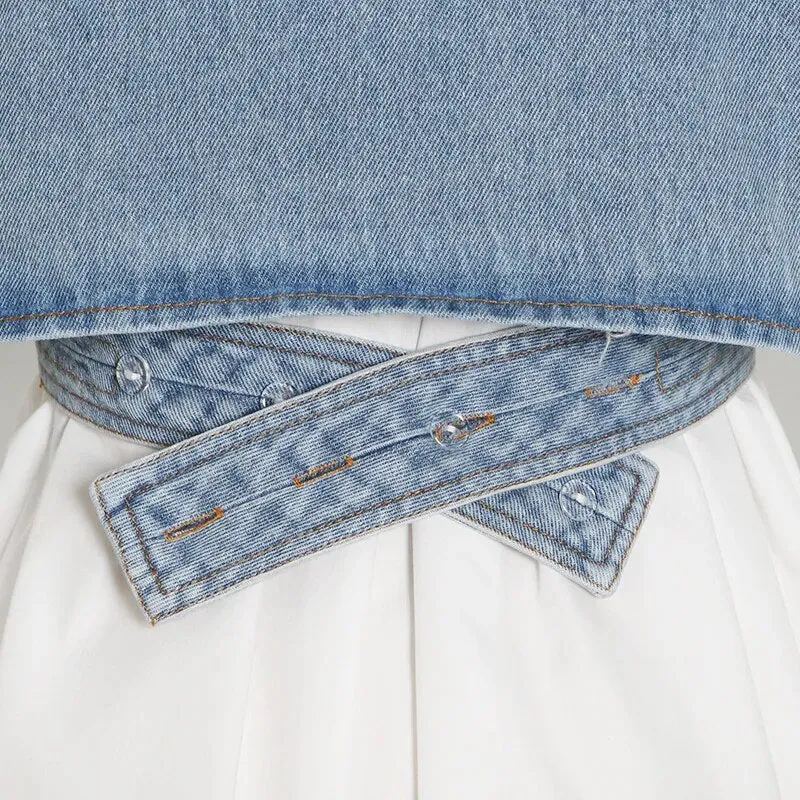 LAYLA WHITE SHIRT with PUFF SLEEVES and CROSS DENIM VEST 2 PIECE SET