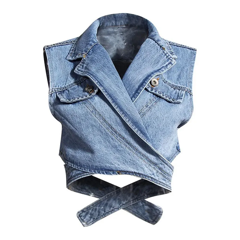 LAYLA WHITE SHIRT with PUFF SLEEVES and CROSS DENIM VEST 2 PIECE SET