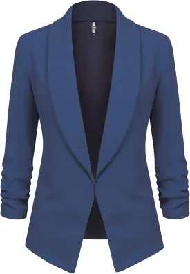 Lock and Love Women 3/4 Sleeve Blazer Open Front Cardigan Jacket Work Office Blazer
