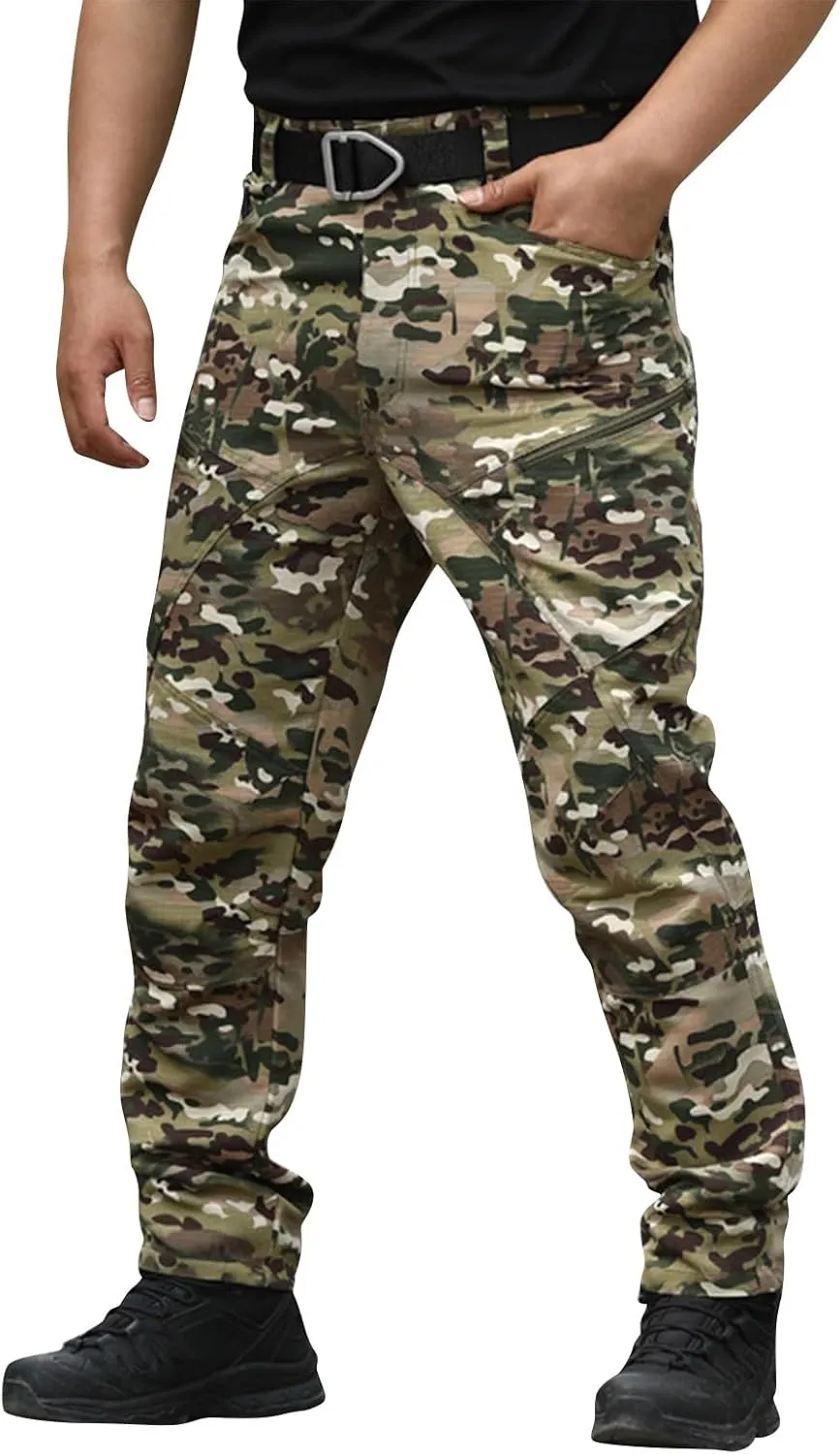 Men Cargo Pants Baggy Casual Trousers Water Resistant Straight Work Pants Multi Pockets Hiking Tactical Pants