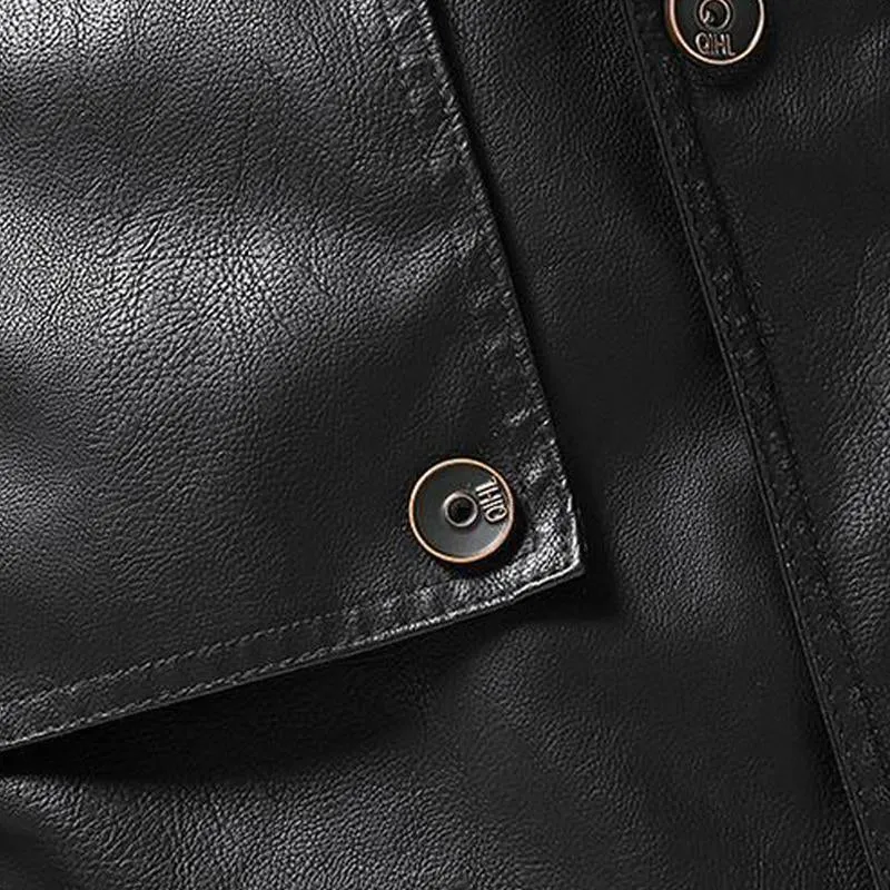 Men's Mid-length Stand Collar Leather Coat 31234724U