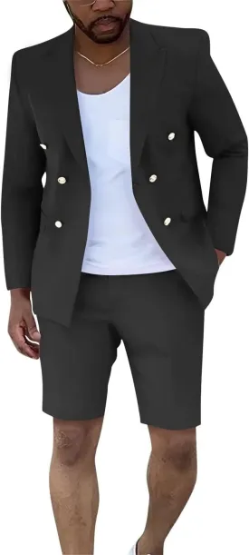 Men's Suit Slim Fit 2 Piece Short Suits for Men Casual Summer Business Suit Blazer and Short Pants Set