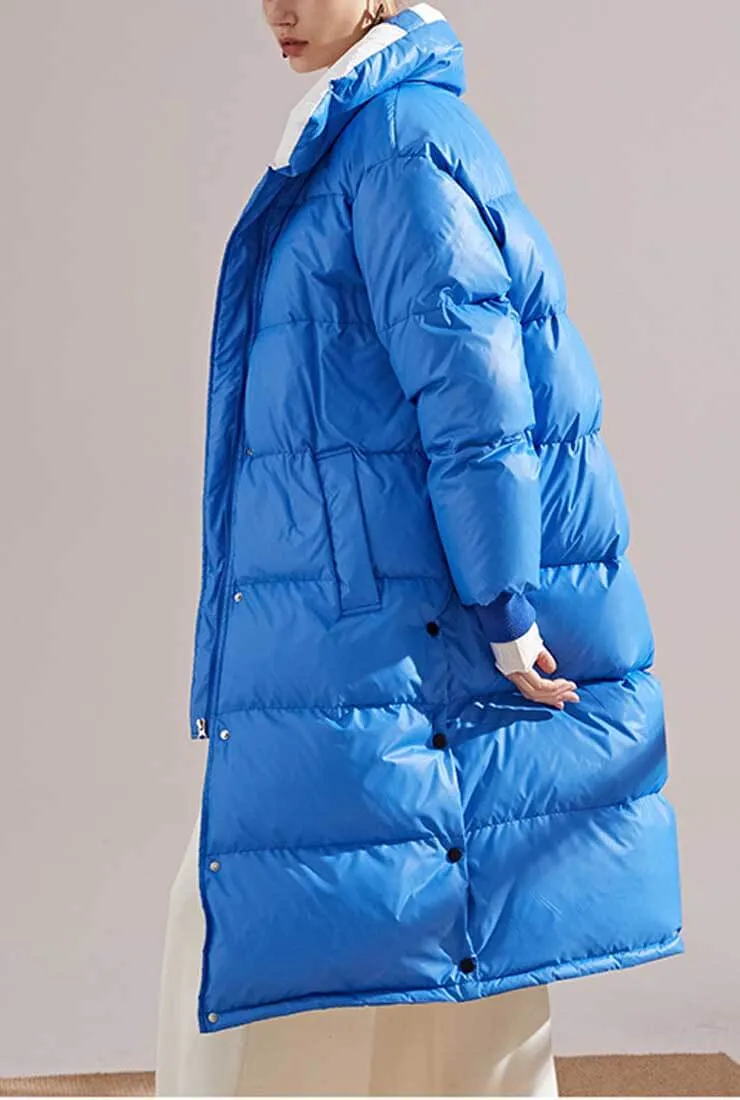 Multicolor Lapel Bubble Long Down Coat