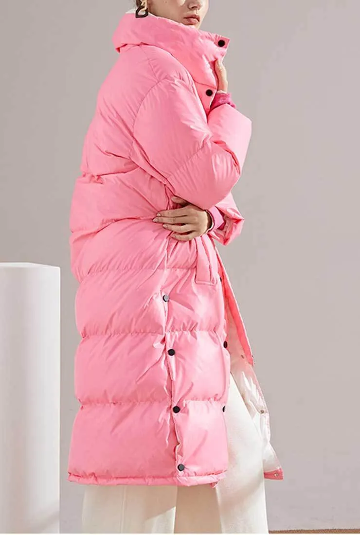 Multicolor Lapel Bubble Long Down Coat