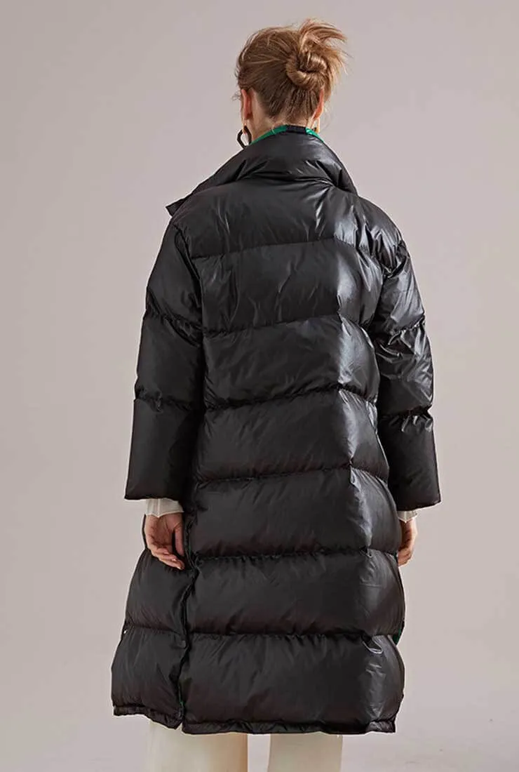 Multicolor Lapel Bubble Long Down Coat