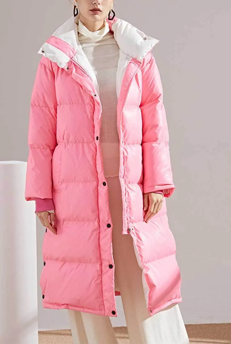 Multicolor Lapel Bubble Long Down Coat