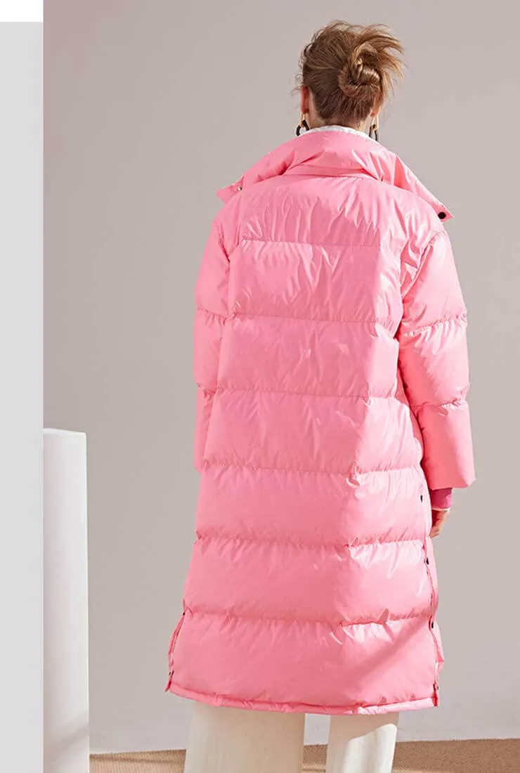Multicolor Lapel Bubble Long Down Coat