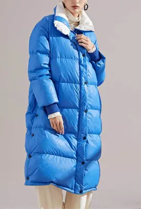 Multicolor Lapel Bubble Long Down Coat