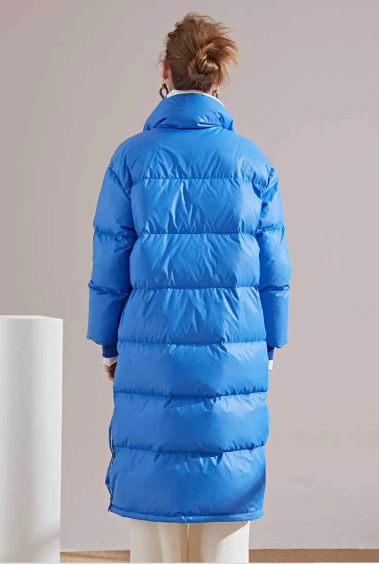 Multicolor Lapel Bubble Long Down Coat