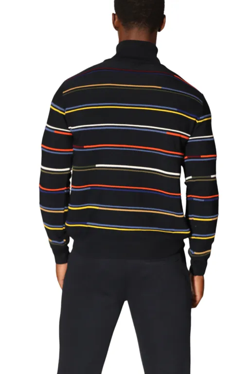 Navy Multicolor Stripe Turtleneck